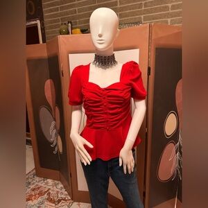 Beautiful, Eye-catching Blouse with flattering Queen Anne neckline